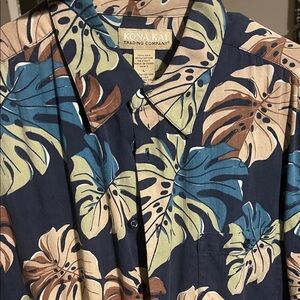 Men's Leaf Print Casual Shirt - Blue, Green, and Brown